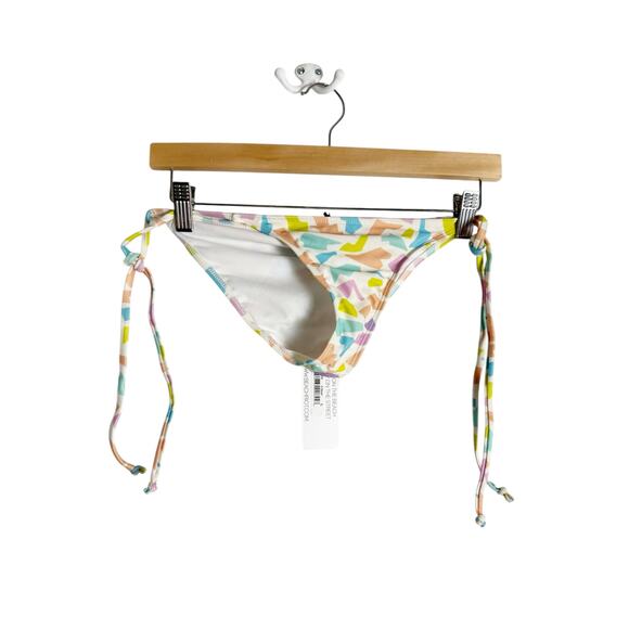 Beach Riot White Multicolor Basel Abstract Print String Tie Bikini Bottoms L - Picture 1 of 8